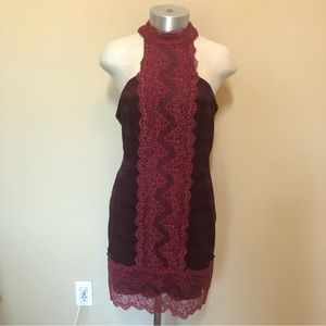 Free people Natasha lace wine mini dress bodycon